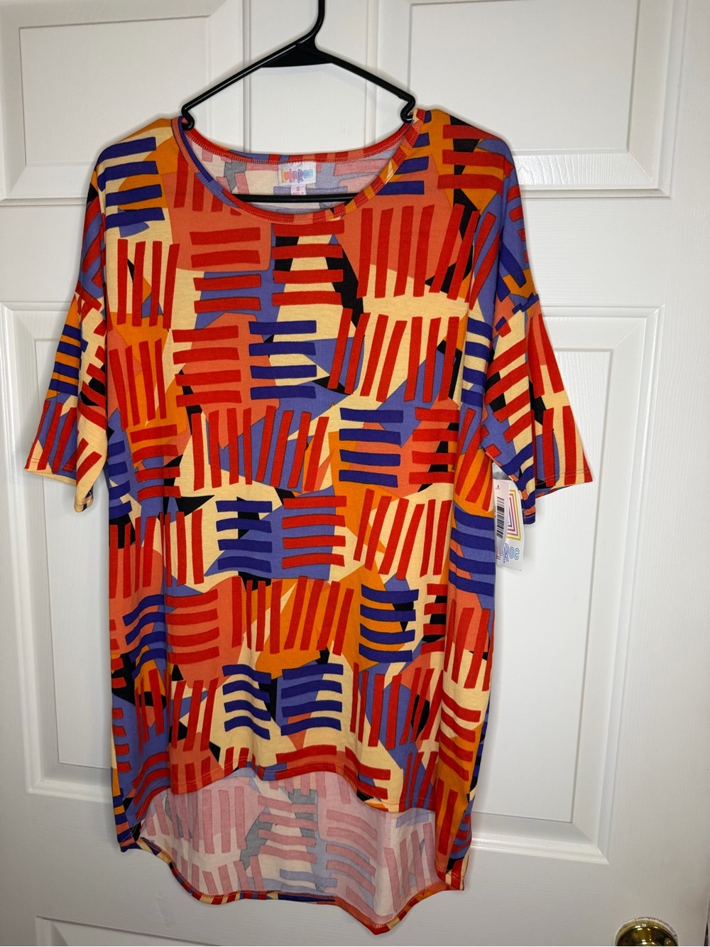 LuLaRoe Orange Red Purple Geometric Irma Top NWT Small